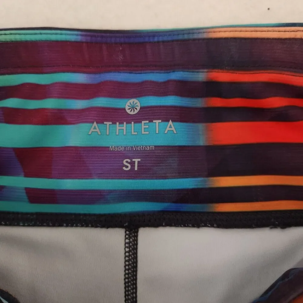 Athleta Womens Multicolor Striped Capri Leggings Size Small Tall Crop Zip Pocket - Picture 9 of 9